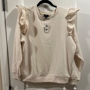Express Cream Ruffle Sleeve Sweatshirt NWT